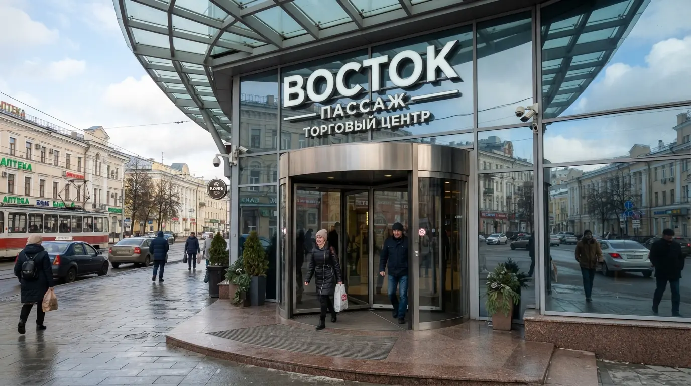 Карусельные двери на входе в торговый комплекс