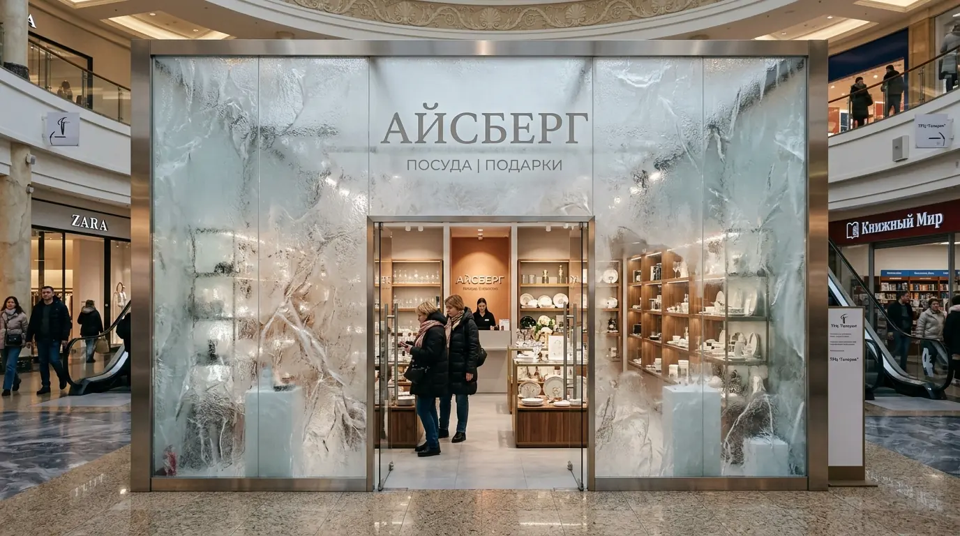Стеклянные перегородки для торговых центров на заказ в Москве — общий вид